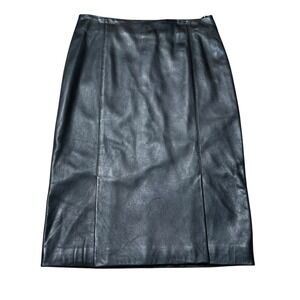 MODA INTERNATIONAL Black Leather‎ Midi Pencil Skirt Size 6 Side Slit Y2K 90s